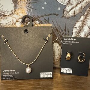 Nordstrom 14K Gold Plated Necklace and Huggie Earrings